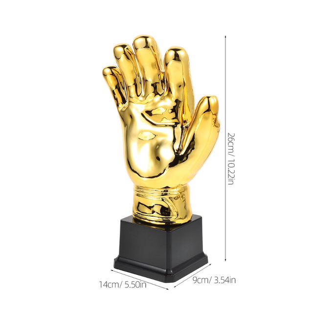 26cm Golden Goalkeeper Glove Trophy – Soccer/Football Award for Best Goalkeeper – Durable Plastic Material with Black Base