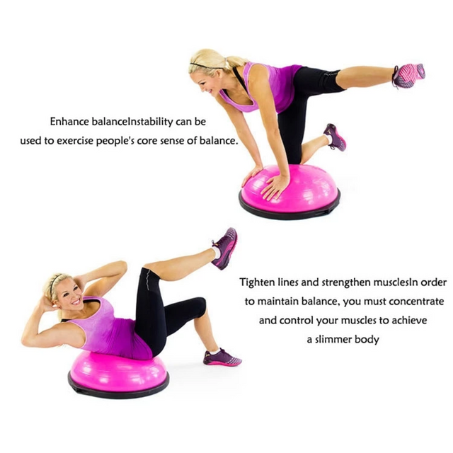 Half Balance Ball Trainer, Half Yoga Exercise Ball with Resistance Bands and Foot Pump, Balance Trainer for Stability Training, Strength Exercise Fitness, Home Gym Workout Equipment