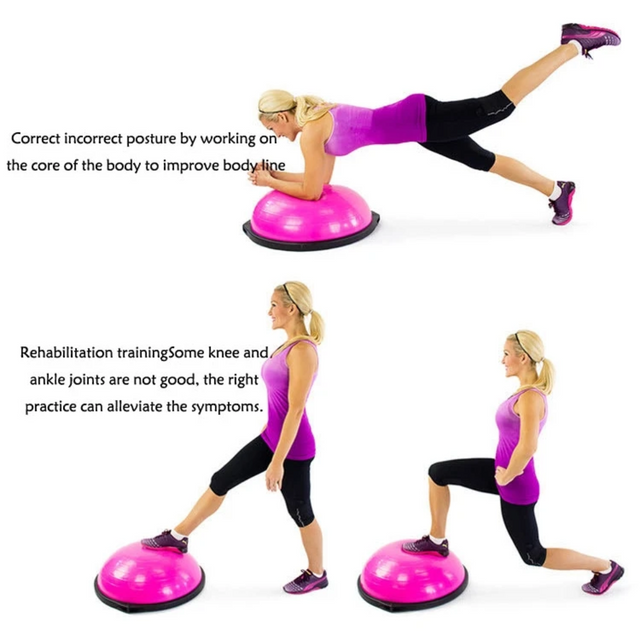 Half Balance Ball Trainer, Half Yoga Exercise Ball with Resistance Bands and Foot Pump, Balance Trainer for Stability Training, Strength Exercise Fitness, Home Gym Workout Equipment