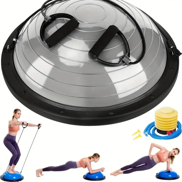 Half Balance Ball Trainer, Half Yoga Exercise Ball with Resistance Bands and Foot Pump, Balance Trainer for Stability Training, Strength Exercise Fitness, Home Gym Workout Equipment