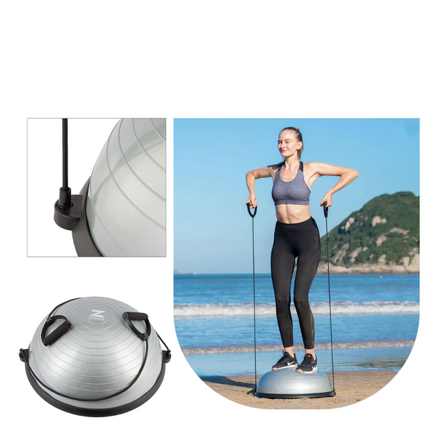 Half Balance Ball Trainer, Half Yoga Exercise Ball with Resistance Bands and Foot Pump, Balance Trainer for Stability Training, Strength Exercise Fitness, Home Gym Workout Equipment