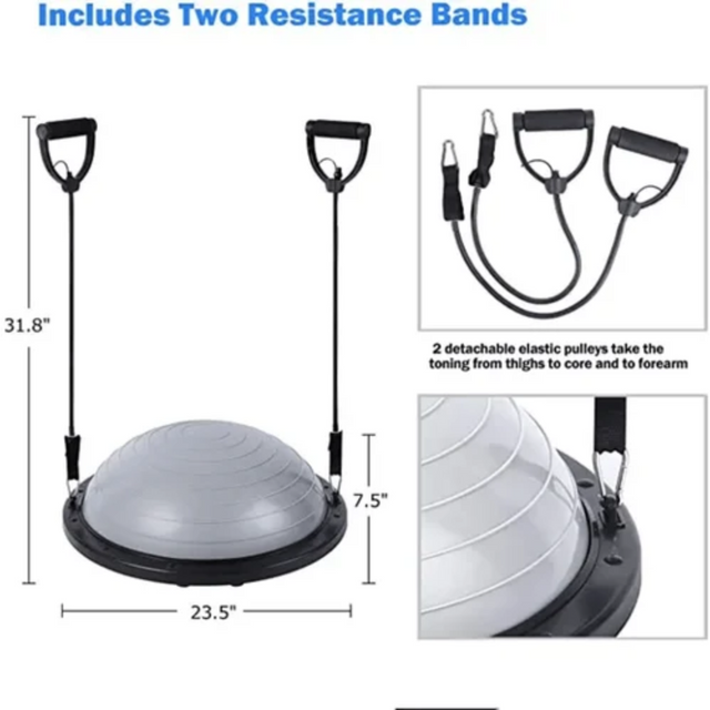 Half Balance Ball Trainer, Half Yoga Exercise Ball with Resistance Bands and Foot Pump, Balance Trainer for Stability Training, Strength Exercise Fitness, Home Gym Workout Equipment