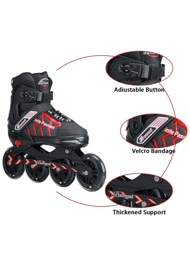 Four wheel inline skates shoes adjustable roller shoes skates for children boys girl kids beginner double row red roller skates 229512