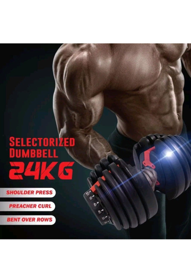 24KG PAIR of Smart ADJUSTABLE DUMBBELLS with Quick Automatic 15 Different Weights Adjustment and Weighing Board, For Home Gym Exercises and Workouts 2110320