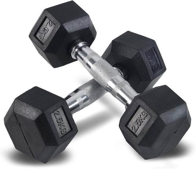 Black Rubber Dumbbells with Steel Grip – 2.5kg to 12.5kg