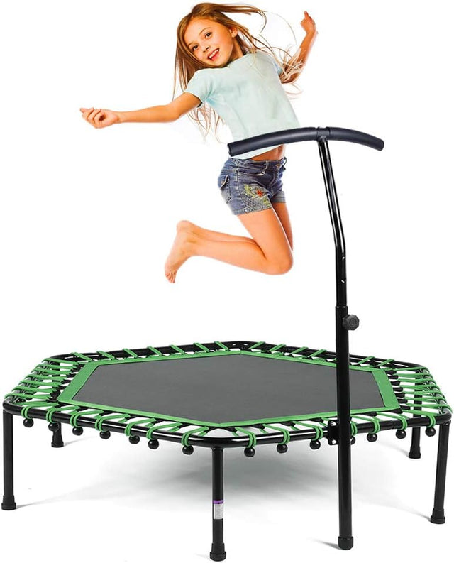 Home Gym Exercise Trampoline with Adjustable Handrail, Indoor/Outdoor, Hexagon, for Adults & Kids