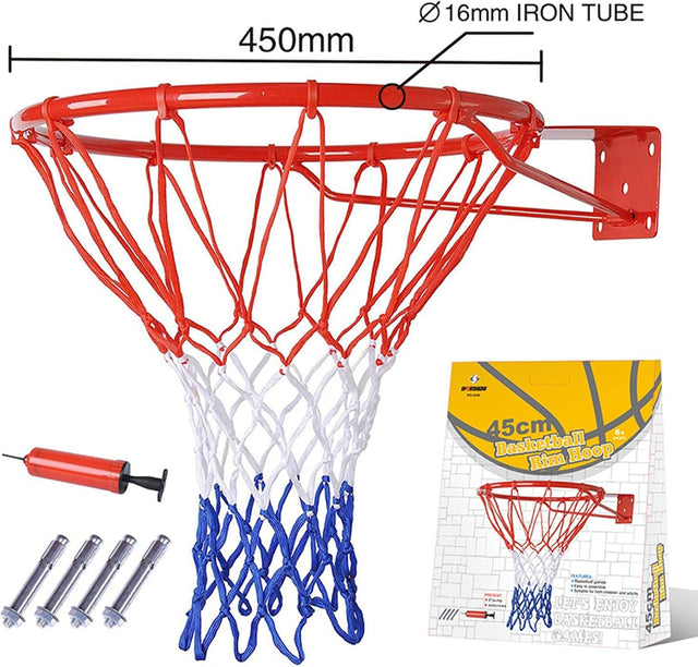 45cm/17.7inchBasketball Hoop, Basketball Rim Goal Wall Mounted Basketball Hoop Indoor Outdoor Hanging Basketball Hoop. 8386