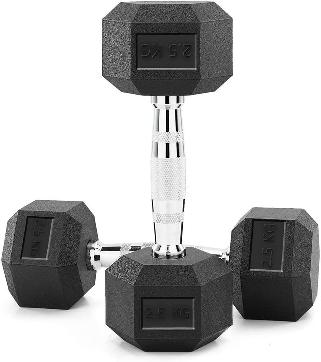 Black Rubber Dumbbells with Steel Grip – 2.5kg to 12.5kg