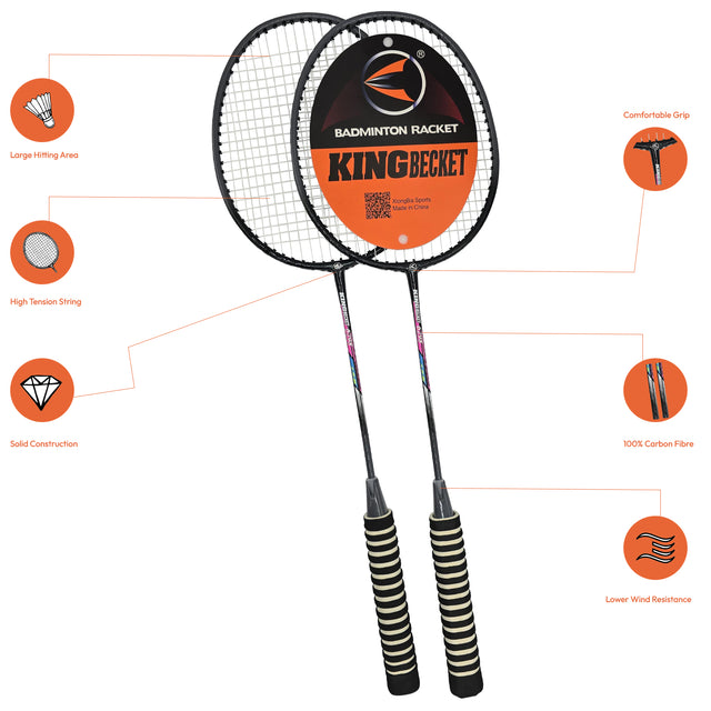 Badminton Rocket With Grip Soft Handles Smash Power Frame With Free Full Cover Ultra Light Weight Carbon Fiber Single High Grade Perfect For Men And Women