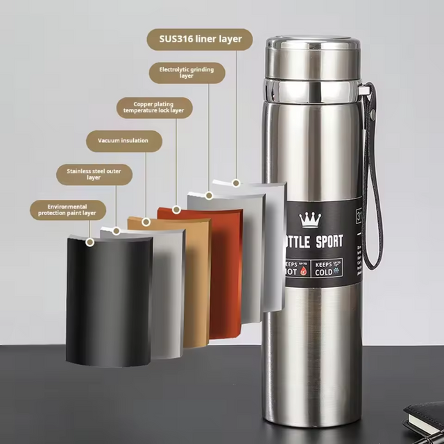 Double Wall Stainless Steel Travel Mug, 1000ml Insulated Water Bottle, Thermos for Car, Outdoor