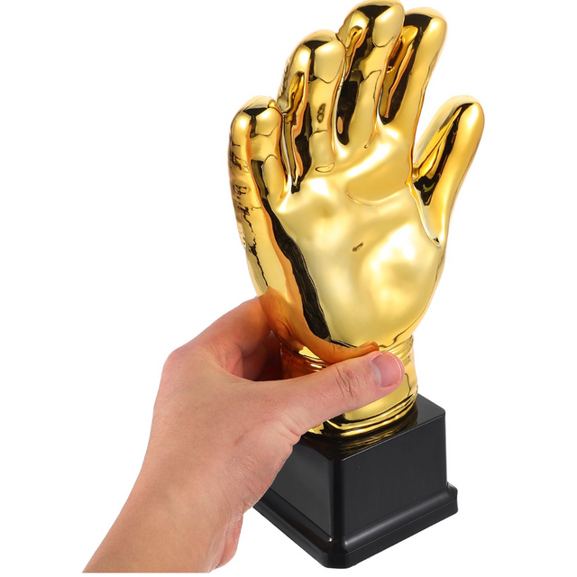 26cm Golden Goalkeeper Glove Trophy – Soccer/Football Award for Best Goalkeeper – Durable Plastic Material with Black Base
