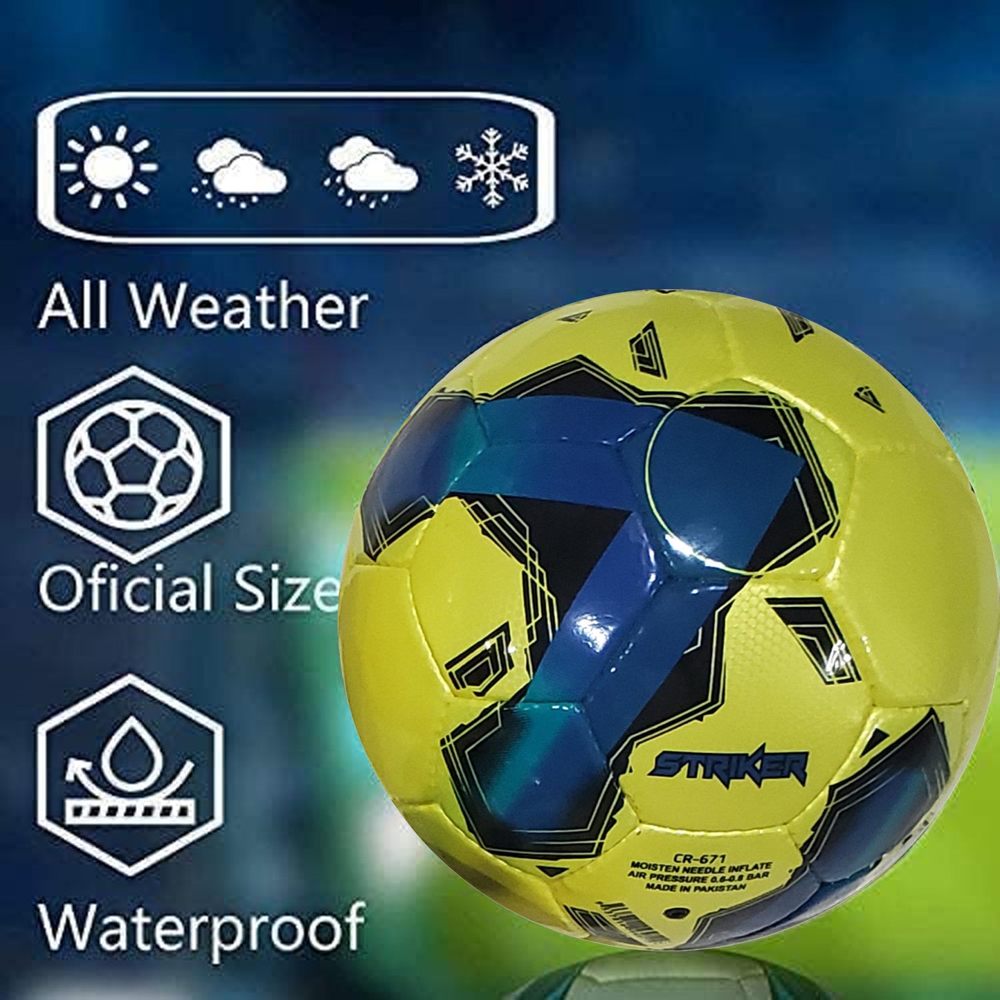 Football Soccer Ball For matches World Cup Best Indoor/Outdoor Water Proof Ball For Professional Training And Matches For Men And Women Youth And Adult(CR-671)