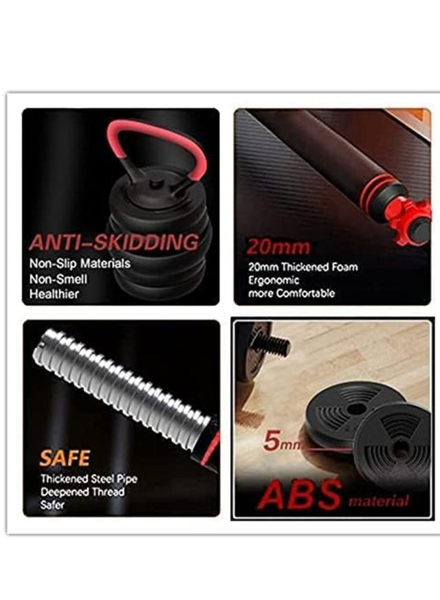 20KG Adjustable Weightlifting Dumbbell Set With Non Slip Rod And Barbells For Home Gym Exercise
