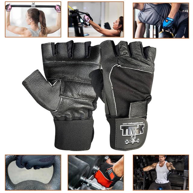 Weight Lifting Leather Gloves Short Strap Power Lifting Gloves Strong Grip Palm Exercise Fitness Strengthen Gloves Home Gym (11001)