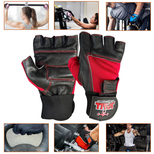 Weight Lifting Leather Gloves Short Strap Power Lifting Gloves Strong Grip Palm Exercise Fitness Strengthen Gloves Home Gym (11001)