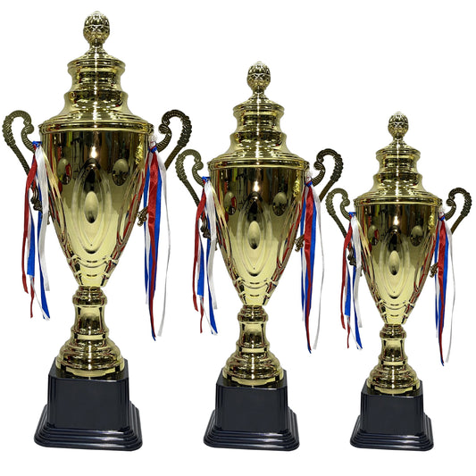 Trophy Set 3 Pcs Color Gold Size 62 cm 55 cm 48 cm For Competitions Honor Game Sports Match School Appreciations Gifts Sport Tournaments