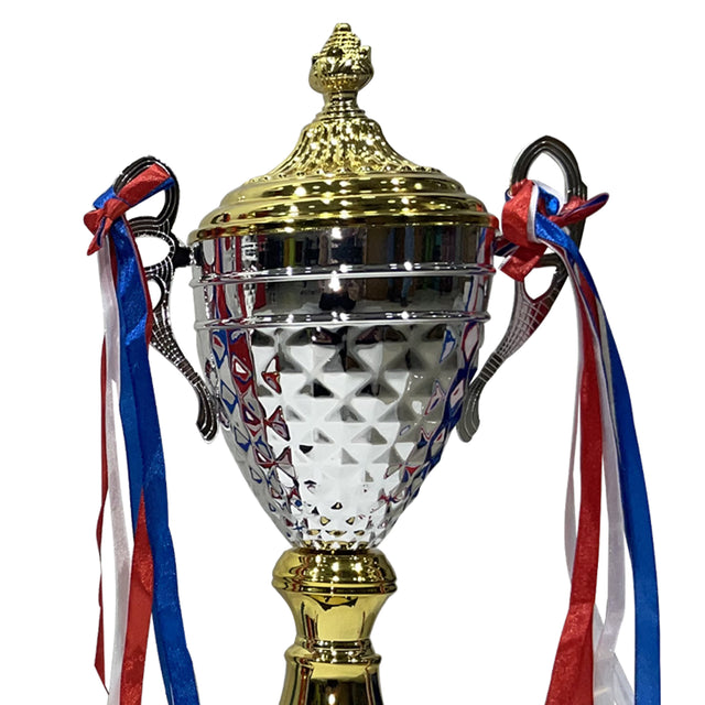 Trophy 3 Pcs 56 cm 50 cm 46 cm Color Gold/Silver With Red White Blue Ribbon For Office Desktop Decorations Sports Match School Award Game Prize Tournaments Competitions