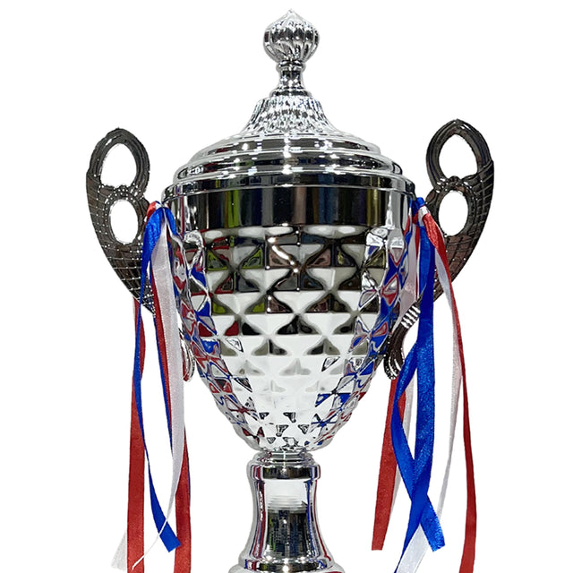 Trophy 3 Pcs Set For Color Silver Base Black With Red White Blue Ribbon For Competitions Office Desktop Decorations Sports Match School Awards Game Prize Tournaments