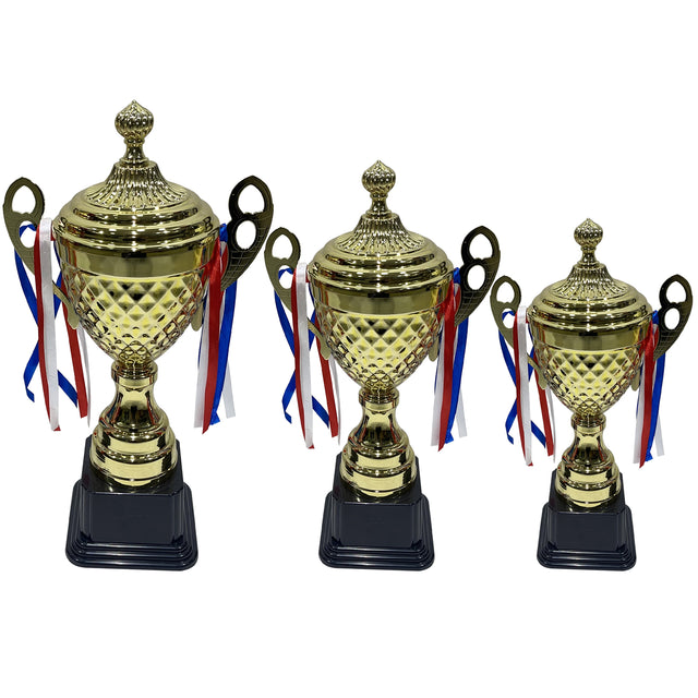 Trophies Set Color Gold Base Black Size 50 cm 45 cm 39 cm For Competitions Honor Game Sports Match School Award Game Prize Party prize Sport tournaments