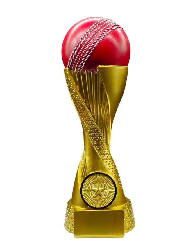 Golden Cricket Trophy with Red Ball – Premium Award for Tournaments & Achievements HX-5707 C8