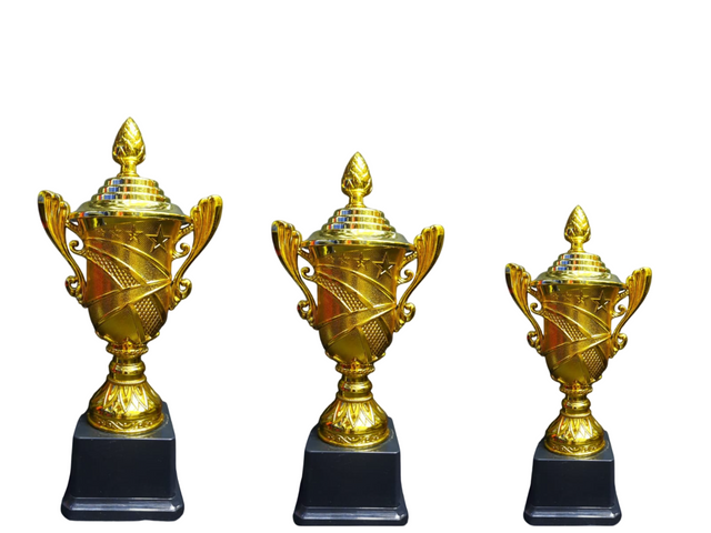 Set of 3 Gold Trophies 26/23/21 cm with black plastic base Design | Premium Awards 216A