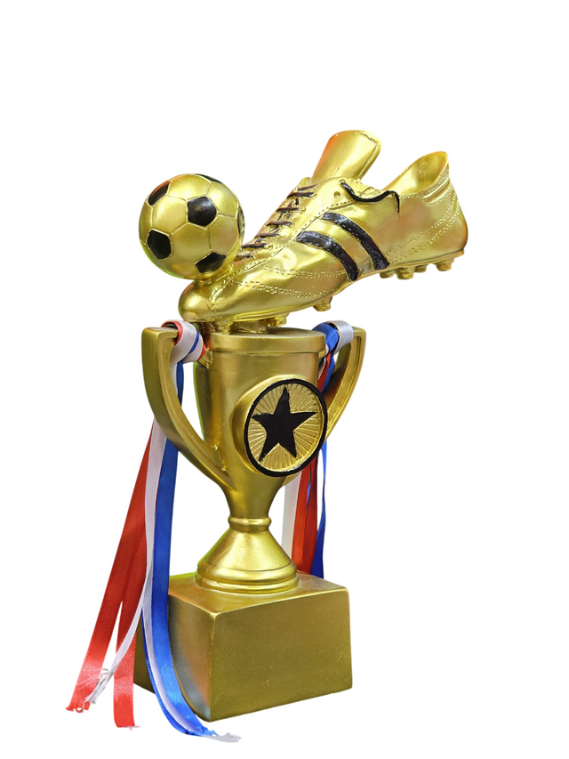 Golden Football Trophy with Boot & Cup Design – Premium Soccer Award HX5659-A5