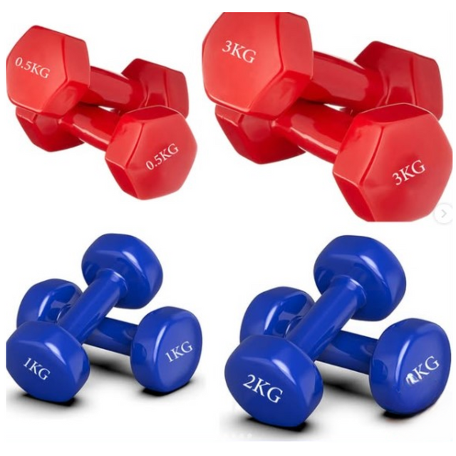 Vinyl Dumbbells 1-6kg – Red & Blue | Non-Slip Hand Weights for Home & Gym Workouts 9048