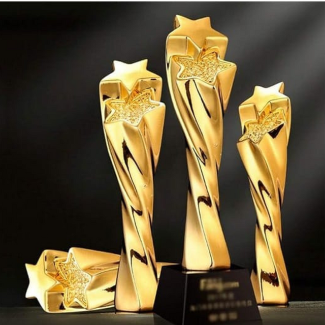 Gold Star Spiral Trophy – 27.6cm | Elegant Resin Award with Black Base 6743