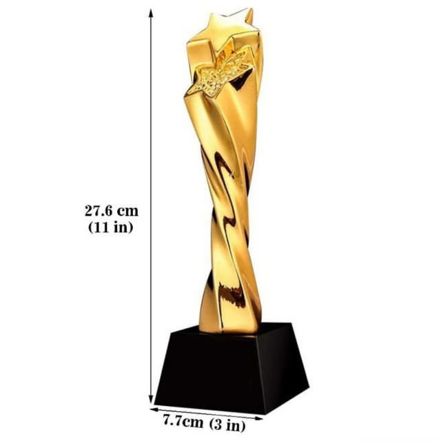 Gold Star Spiral Trophy – 27.6cm | Elegant Resin Award with Black Base 6743