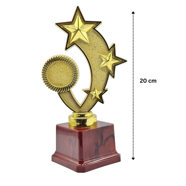 3-Star Round Trophy – 20cm | Gold Color Prestige Award 902