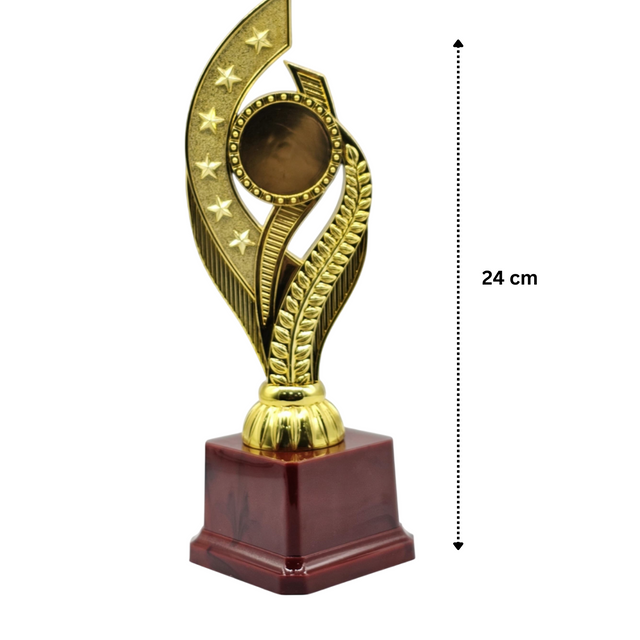 24cm Gold Gift Trophy with Stars & Red Base | Awards & Achievement Recognition 961