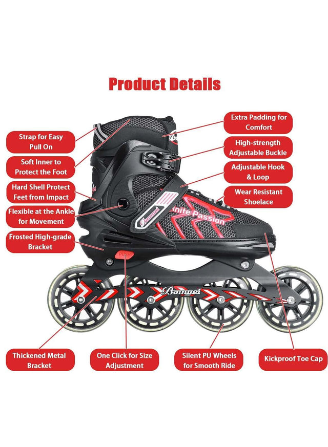 Four wheel inline skates shoes adjustable roller shoes skates for children boys girl kids beginner double row red roller skates 229512