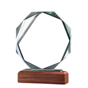 Crystal Round Award with Brown Wooden Base | Elegant Recognition Trophy 481304