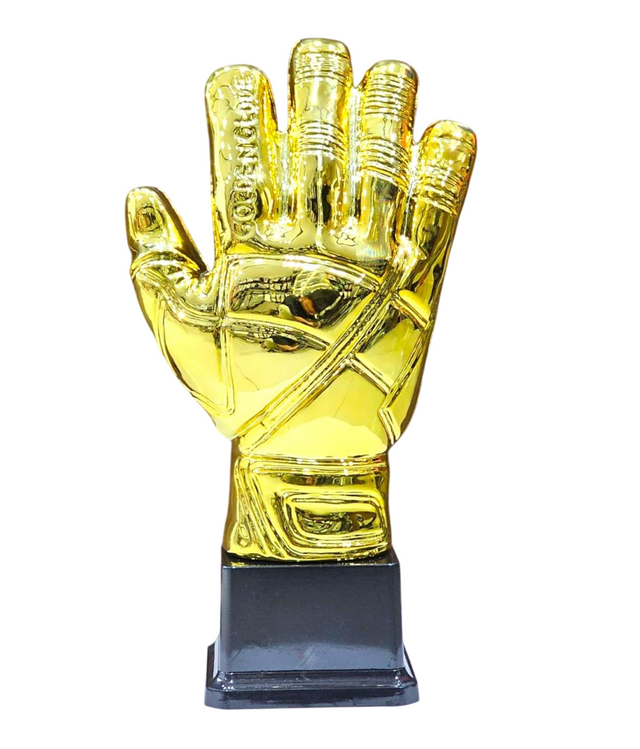 26cm Golden Goalkeeper Glove Trophy – Soccer/Football Award for Best Goalkeeper – Durable Plastic Material with Black Base