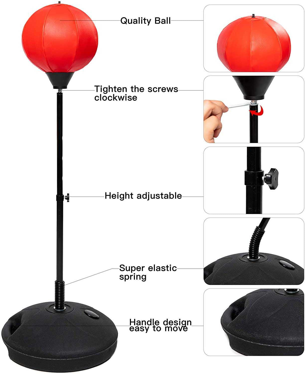 Punching Ball With Gloves And Pump With Stand height 120cm Width 39cm Depth 13cm Red Height Adjustable For Boxing Training Sports