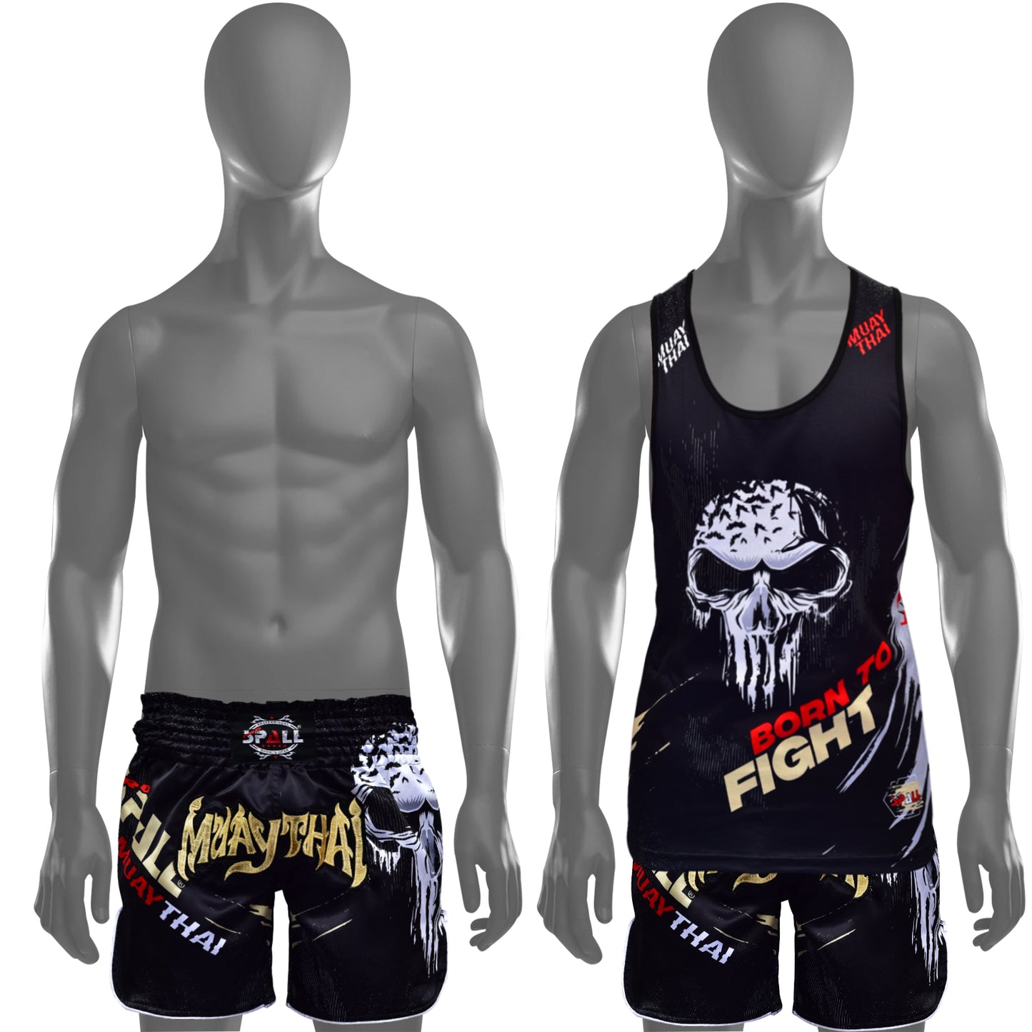 THAI SHORTS+SHIRT (SET) BORN TO FIGHT Perfect for the Muay thai, gym, jogging Sport