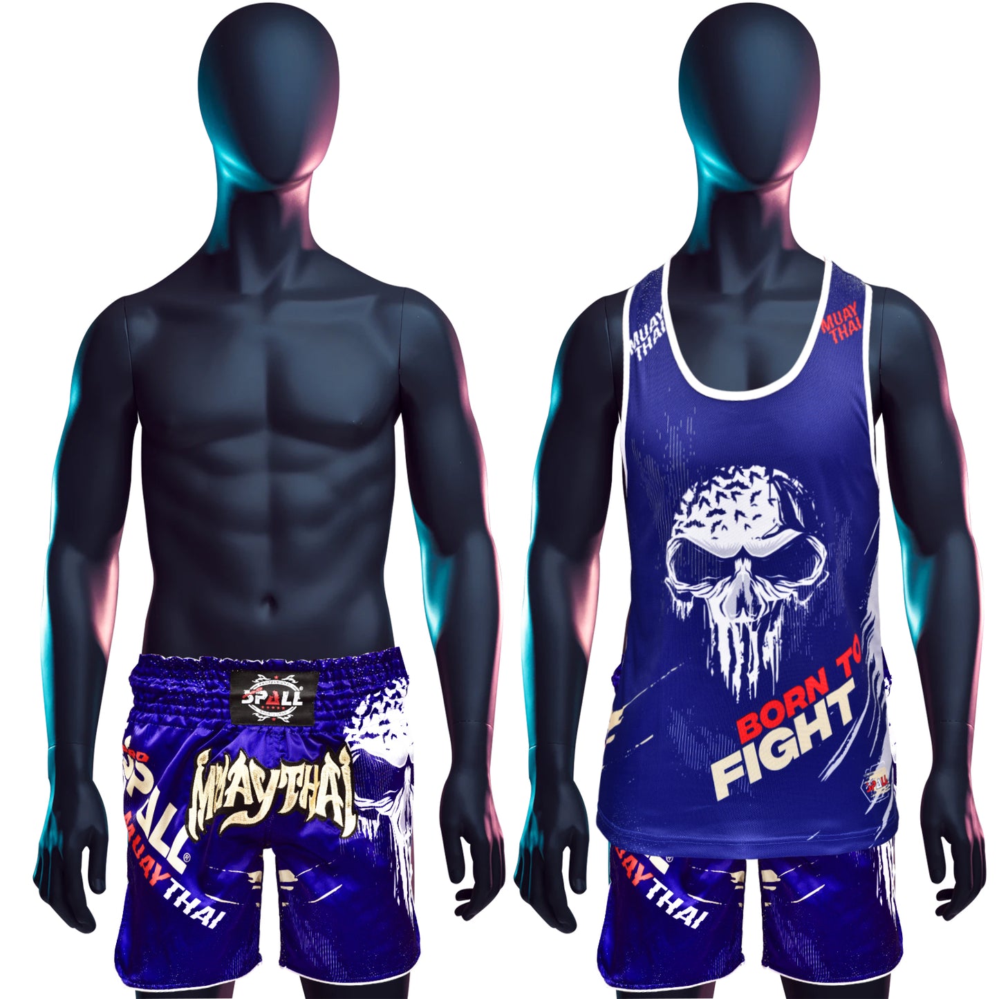 THAI SHORTS+SHIRT (SET) BORN TO FIGHT Perfect for the Muay thai, gym, jogging Sport