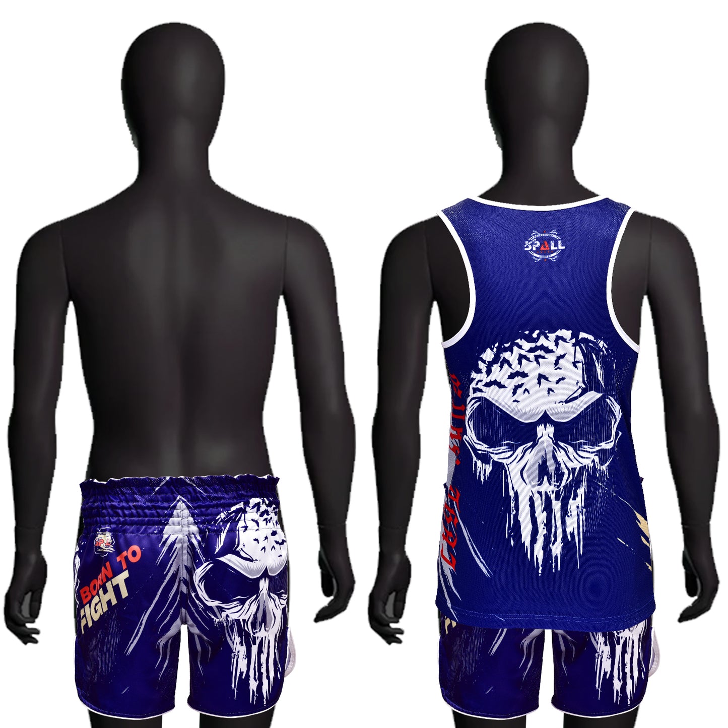 THAI SHORTS+SHIRT (SET) BORN TO FIGHT Perfect for the Muay thai, gym, jogging Sport