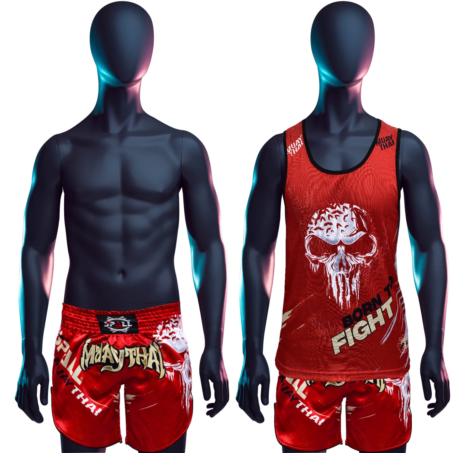 THAI SHORTS+SHIRT (SET) BORN TO FIGHT Perfect for the Muay thai, gym, jogging Sport