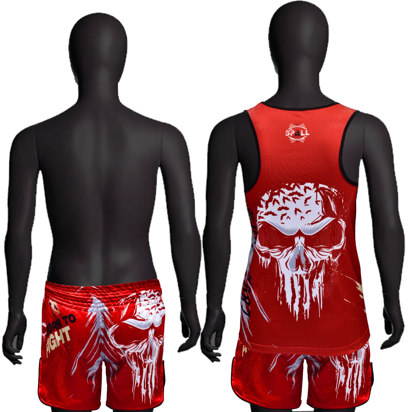 THAI SHORTS+SHIRT (SET) BORN TO FIGHT Perfect for the Muay thai, gym, jogging Sport