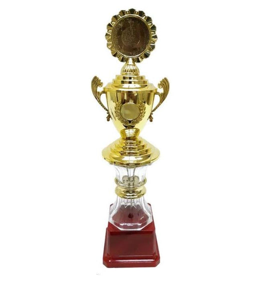 Gold Trophy Cup Height 31 cm Width 10 cm Depth 7 cm Gold Base Red For Sports Awards Tournaments Winner Champions League Competitions Appreciation Gift(YK-019)